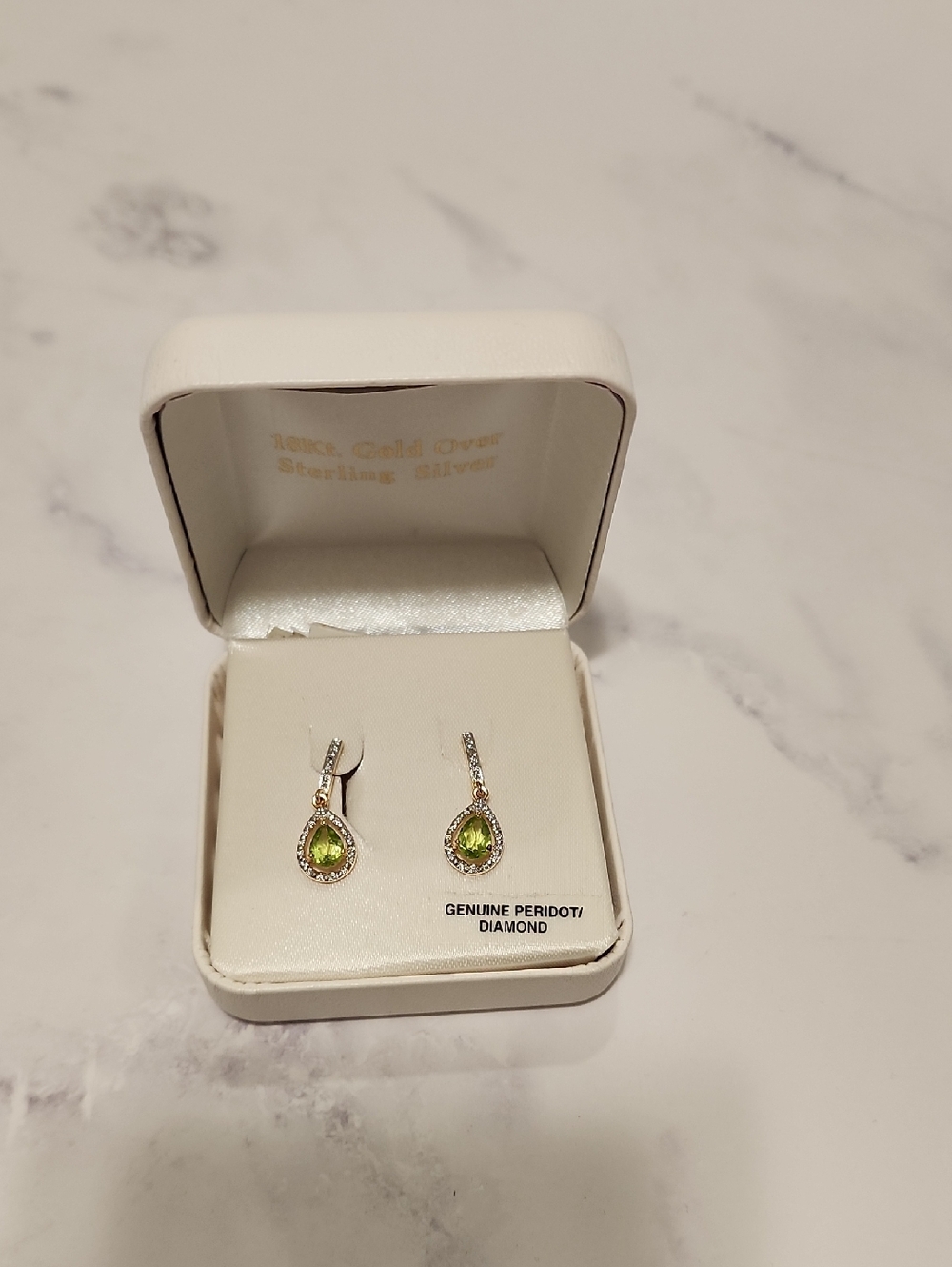 Elegant Peridot and Diamond Drop Earrings Brand New